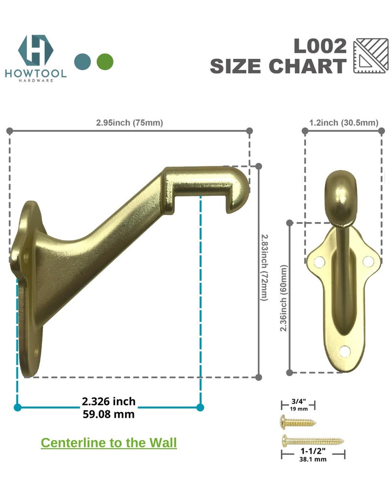 HOWTOOL Stair Handrail Brackets Wooden Railing Support Champagne Brass, 3 Pack | HOWTOOL - Image 4